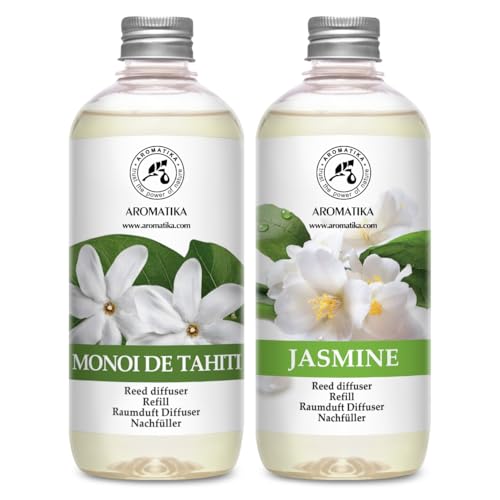 Raumduft Diffuser Nachfüller Monoi de Tahiti & Jasmin 1L - 2x500ml - Nachfüller Set für Duftdiffusor - Reed Diffuser Refill - Raumbeduftung - Zimmerduft - Diffuser Nachfüllen - Raumluft Raumduft Diffuser Nachfüller Monoi de Tahiti & Jasmin 1L - 2x500ml - Nachfüller Set für Duftdiffusor - Reed Diffuser Refill - Raumbeduftung - Zimmerduft - Diffuser Nachfüllen - Raumluft von AROMATIKA trust the power of nature