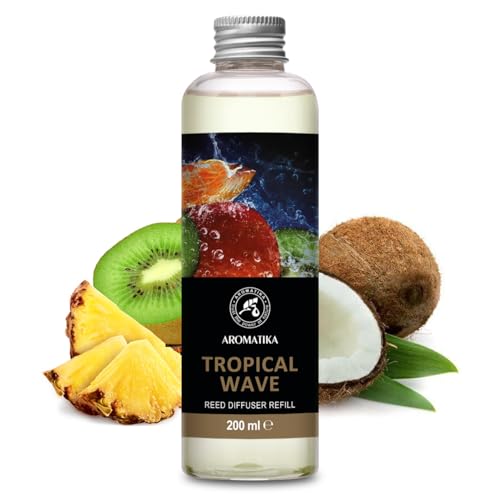 Raumduft Diffuser Nachfüller Tropische Welle 200ml - Nachfüller für Duftdiffusor - Raumbeduftung - Zimmerduft Diffuser Nachfüllen - Fruchtiges Aroma - Raumluft - Reed Diffuser Refill Tropical Wave von AROMATIKA trust the power of nature