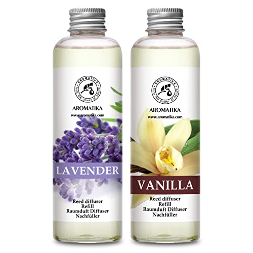 Raumduft Diffuser Nachfüller Vanille & Lavendel 400ml - 2x200ml - Nachfüller Set für Duftdiffusor - Reed Diffuser Refill - Raumbeduftung - Zimmerduft - Diffuser Nachfüllen - Raumluft von AROMATIKA trust the power of nature