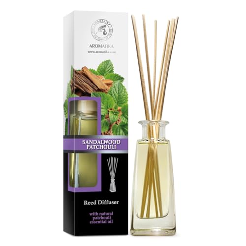 Raumduft Diffuser Sandelholz Patchouli 100 ml - Raumduft Diffuser mit Ätherischem Patchouli Öl - Sandal Duft - Raumbeduftung - Frischer Aroma - Diffusor mit Stäbchen - Aromatherapie von AROMATIKA trust the power of nature