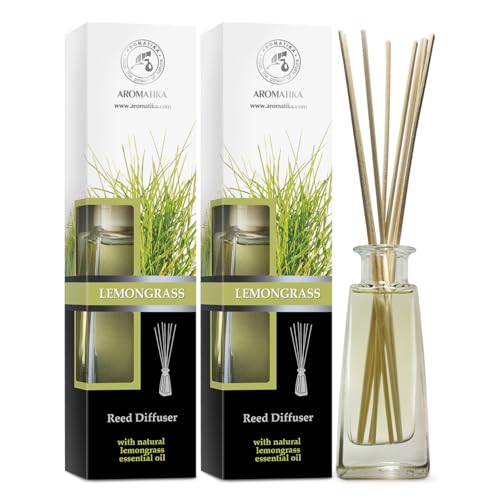 Raumduft Diffuser Set Lemongras mit Ätherischem Lemongras Öl 2x100ml - Raumduft Stäbchen - Aromadiffusers - Lufterfrischer - Duftdiffusor - Raumbeduftung - Reed Diffuser - Zitronengras Duft von AROMATIKA trust the power of nature