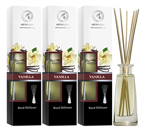 Raumduft Diffuser Vanille - 3x100ml - Diffuser Set mit Stäbchen - Raumbeduftung - Zimmerduft - Raumluft - Aromadiffuser - Duftdiffusor - Lufterfrischer - Geschenkset - Reed Diffuser von AROMATIKA trust the power of nature