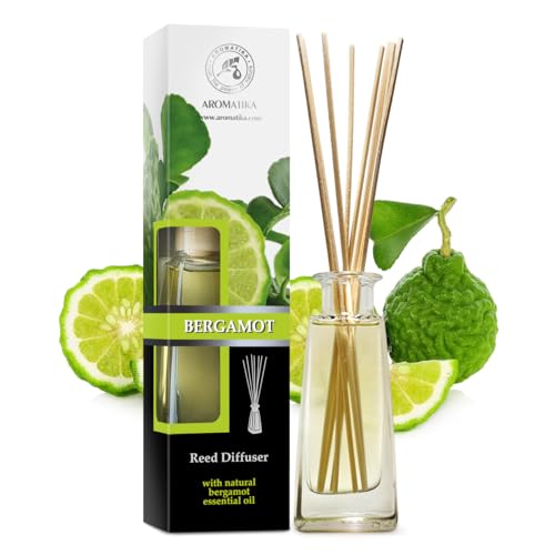 Raumduft Diffusor Bergamotte 100ml mit Naturreinem Ätherischen Bergamotte Öl mit Rattanstäbchen - Set zum Aromatisieren fur Raum - Büro - Boutique - Restaurant - Aromatherapie von AROMATIKA trust the power of nature