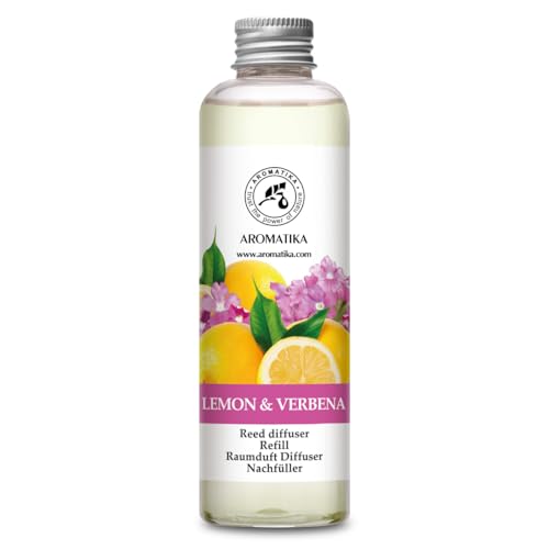 Raumduft Nachfüllflasche Zitrone & Verbene 200ml - Intensiv & Langanhaltend Natürliche Raumdüfte - Fur Raum - Küche - Baden - Spa - Zitrusduft - Aromatherapie - Reed Diffuseur Refill Lemon & Verbena von AROMATIKA trust the power of nature