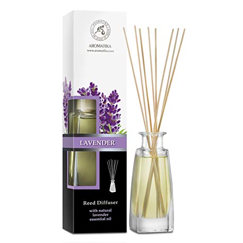 Raumduft mit Natürlichem Ätherischem Öl Lavendel 100ml mit Rattanstäbchen - Bester Raumlufterfrischer fur Zuhausem - Büro - Boutique - SPA - Aromatherapie von AROMATIKA trust the power of nature