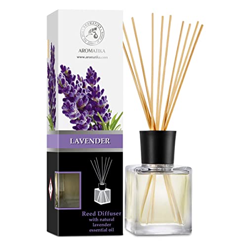 Raumduft mit Natürlichem Ätherischem Öl Lavendel 200ml mit Rattanstäbchen - Bester Raumlufterfrischer fur Zuhausem - Büro - Boutique - SPA - Aromatherapie von AROMATIKA trust the power of nature