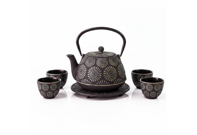AROMELIO Teekanne Gusseisenkanne mit Tassen und Untersetzer KOGA, 1200 ml von AROMELIO
