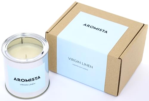 AROMISTA Virgin Linen Sojakerze 200gr. handgemacht Kerze 100% recycelbar Sojawachs Duftkerze Brenndauer 50 Stunden von AROMISTA