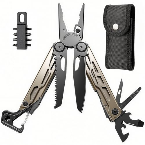 AROMUJOY 25 in 1 Multi-Tool, Multitool Werkzeug Edelstahl, Faltbares Multifunktionszange mit Messer, Säge, Flaschenöffner, Schraubendreher und mit Tragtasche für Camping Wandern Reparieren Outdoor von AROMUJOY