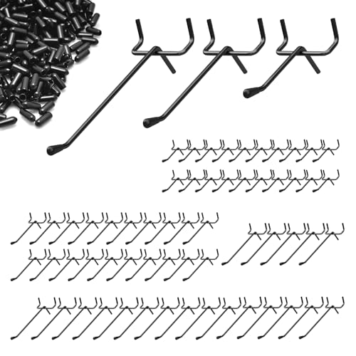 AROMUJOY 60 Stücke Lochwand Haken, Lochwandhaken Werkzeugwand 2.5 cm Lochabstand, Pegboard Einfachhaken Metall für Einzelhandelsdisplay, Aufhängen von Waren, Supermarktregale(15cm/10cm/5cm) (Schwarz) von AROMUJOY