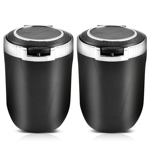 AROMUJOY Aschenbecher Auto, 2 Stück Auto Aschenbecher mit Deckel, Selbstverlöschender Abnehmbar Edelstahl Ashtray, Tragbarer Auto Mülleimer für Van Outdoors Camping Büro, Schwarz von AROMUJOY