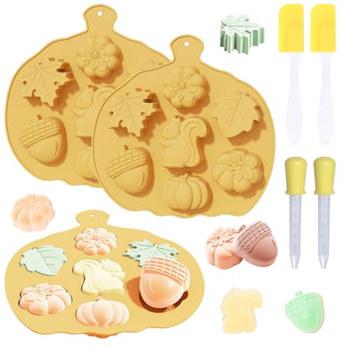 2 Stück Herbst Kürbis Silikonform,Herbst Silikon Schokoladenformen 3D Kürbis Silikonfor-m Herbst Silikonform Kür-bis Herbst Silikonfor-m Kerze für Halloween Thanksgiving Herbst Schokolade,Seife,Kuchen von ARONRAVE