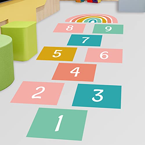 9 Nummer Gitter Fußboden Wandtattoo, Bunt Regenbogen Puzzle Hopscotch Spiel Wandaufkleber, Abnehmbar DIY Boden Korridor Wandsticker Wandbild für Kinder Jungen Kinderzimmer Schlafzimmer Wanddeko von AROOLY