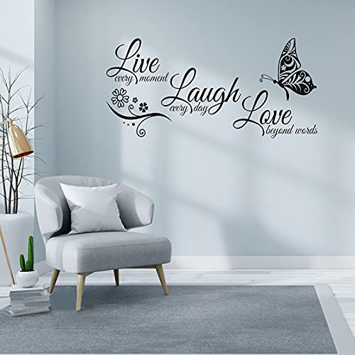 Live Laugh Love Kunst Zitat Wandtattoo, Motivierend Lebe Lache Liebe Wandaufkleber, Vinyl Sprüche Wörter Schmetterling Wandaufkleber, Abnehmbar DIY Wandbild Wandsticker für Schlafzimmer, Wohnzimmer von AROOLY