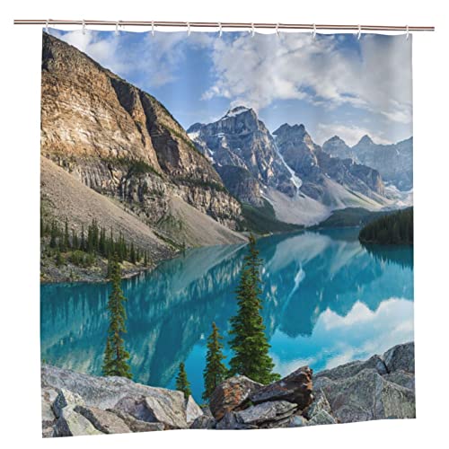 AROONS Rocky Mountains bedruckter Duschvorhang mit 12 Haken, blickdicht, schnelltrocknend, wasserdicht, für Badezimmer, 183 x 183 cm von AROONS