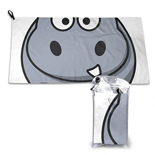 AROONS Schnell trocknendes Handtuch mit Tasche – Cartoon-Nilpferd-Druck, super saugfähig, Mikrofaser, Reise-Sporthandtücher, 80 x 40 cm von AROONS