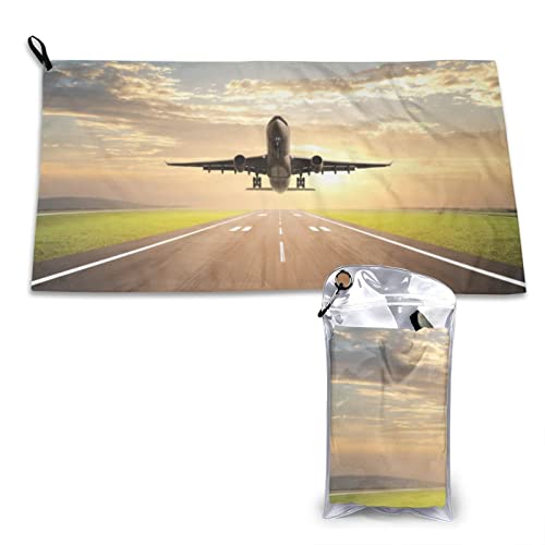 AROONS Schnell trocknendes Handtuch mit Tasche – Flugzeug bedruckt, super saugfähig, Mikrofaser, Reise-Sport-Handtücher, 80 x 40 cm von AROONS