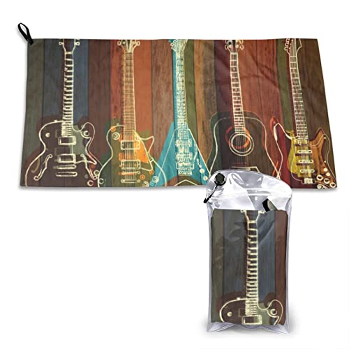 AROONS Schnell trocknendes Handtuch mit Tasche – Gitarren-Kunstdruck, super saugfähig, Mikrofaser, Reise-Sport-Handtücher, 80 x 40 cm von AROONS