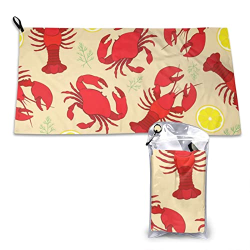 AROONS Schnell trocknendes Handtuch mit Tasche – Hummer und Krabbe, bedruckt, super saugfähig, Mikrofaser, Reise-Sporthandtücher, 80 x 40 cm von AROONS
