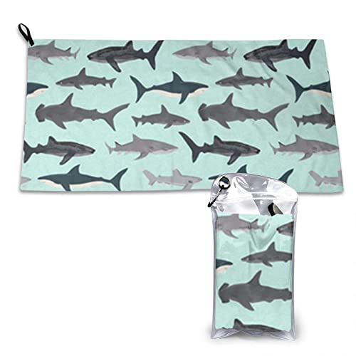 AROONS Schnell trocknendes Handtuch mit Tasche – Shark bedruckt, super saugfähig, Mikrofaser, Reise-Sport-Handtücher, 80 x 40 cm von AROONS