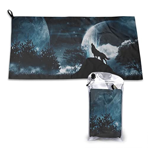 AROONS Schnell trocknendes Handtuch mit Tasche – klassischer Wolf-Aufdruck, bedruckt, super saugfähig, Mikrofaser, Reise-Sporthandtücher, 80 x 40 cm von AROONS