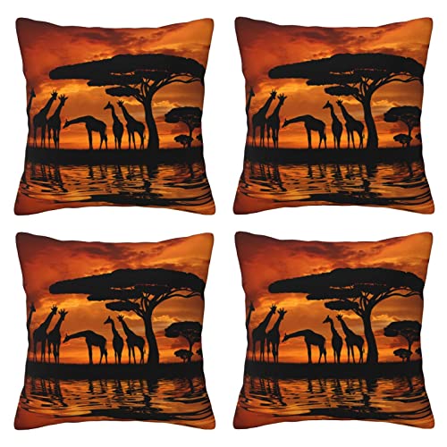 Afrika Giraffe Majestic Tree Kissenbezüge, 4 Stück, quadratische Kissenbezüge, superweicher Kissenschutz mit Reißverschluss für Couch, Wohnzimmer, Sofa, Bett, Büro, Auto, 40 x 40 cm von AROONS