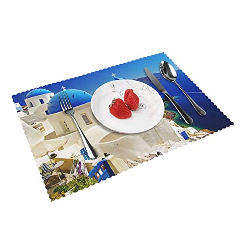Santorini Griechische Insel Meerblick Platzsets Set von 4 Home Dining Gifts rutschfeste Tischsets hitzebeständig Tischsets 45 x 30 cm von AROONS