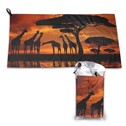 Schnell trocknendes Handtuch mit Tasche – Afrika Giraffe Majestic Tree bedruckt, super saugfähig, Mikrofaser, Reise-Sporthandtücher, 80 x 40 cm von AROONS