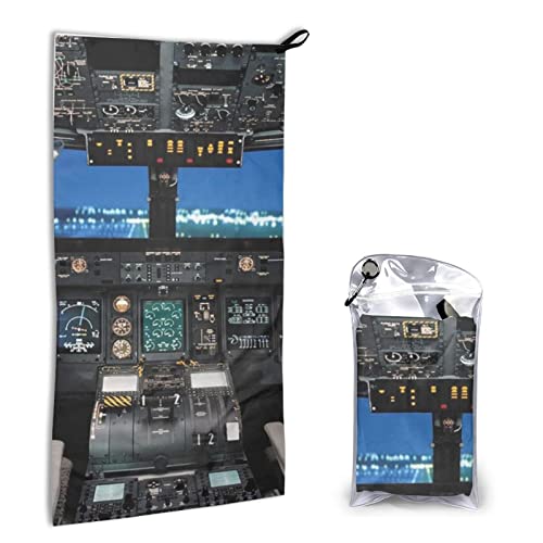 AROONS Schnell trocknendes Handtuch mit Tasche – Flugzeug-Cockpit bedruckt, super saugfähiges Gesichtstuch, Mikrofaser, Reise-Sport-Handtücher, 40 x 80 cm von AROONS