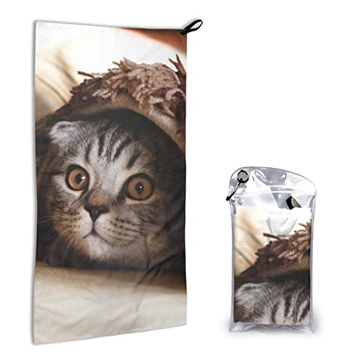 Schnell trocknendes Handtuch mit Tasche – Katze unter der Decke, bedruckt, super saugfähig, Mikrofaser, Reise-Sporthandtücher, 40 x 80 cm von AROONS