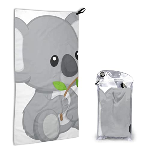 Schnell trocknendes Handtuch mit Tasche – grünes Blatt, Koala-bedruckt, super saugfähig, Mikrofaser, Reise-Sporthandtücher, 40 x 80 cm von AROONS