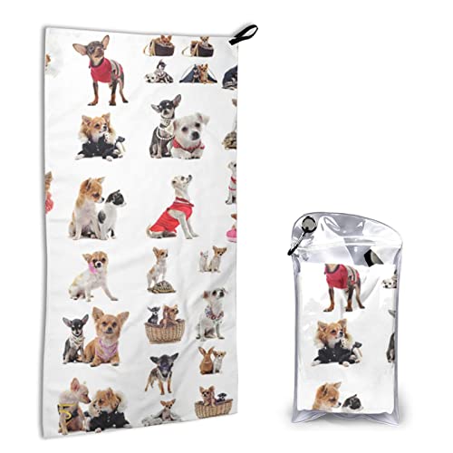 Schnell trocknendes Handtuch mit Tasche – niedliches Chihuahua-Mops-Muster, bedruckt, super saugfähig, Mikrofaser, Reise-Sporthandtücher, 40 x 80 cm von AROONS