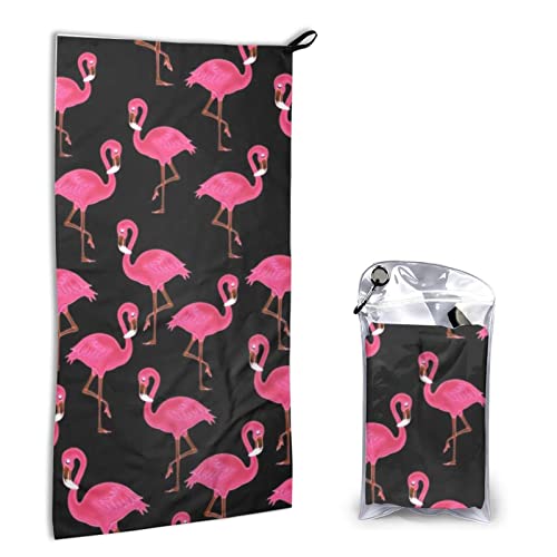 AROONS Schnell trocknendes Handtuch mit Tasche – schöne rosa Flamingos bedruckt, super saugfähiges Gesichtstuch, Mikrofaser, Reise-Sporthandtücher, 40 x 80 cm von AROONS