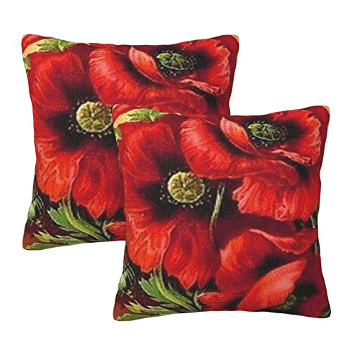 Schöne rote Mohnblumen-Kissenbezüge, 2 Stück, quadratische Kissenbezüge, superweicher Kissenschutz mit Reißverschluss, für Couch, Wohnzimmer, Sofa, Bett, Büro, Auto, 40 x 40 cm von AROONS