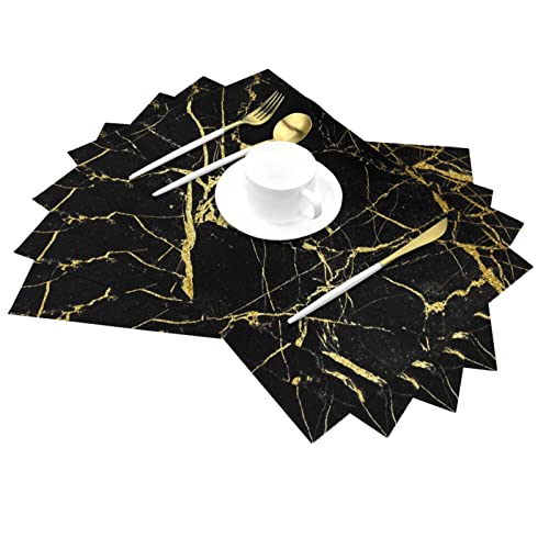 Schwarz Gold Marmor PVC Platzsets Set von 4 Stück Home Esszimmer Geschenke rutschfeste Tischsets hitzebeständig Tischsets 45 x 30 cm von AROONS