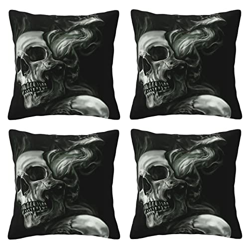 Schwarz und Weiß Totenkopf-Kissenbezüge, 4 Stück, quadratische Kissenbezüge, superweicher Kissenschutz mit Reißverschluss für Couch, Wohnzimmer, Sofa, Bett, Büro, Auto, 40 x 40 cm von AROONS