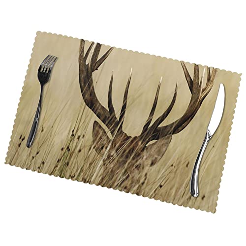 Whitetail Platzdeckchen-Set mit 6 Hirsch-Designs, rutschfest, hitzebeständig, 45 x 30 cm von AROONS