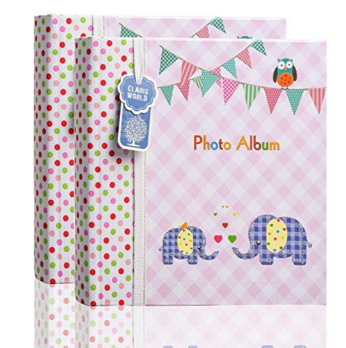 ARPAN Einsteckalbum für 200 Fotos zur Taufe, Babyparty, Geschenk für Familie (rosa Elefanten), 24 x 4 x 24 cm von ARPAN