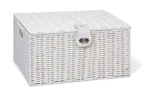 Arpan Large Resin Woven Storage Basket Box With Lid & Lock - White von ARPAN