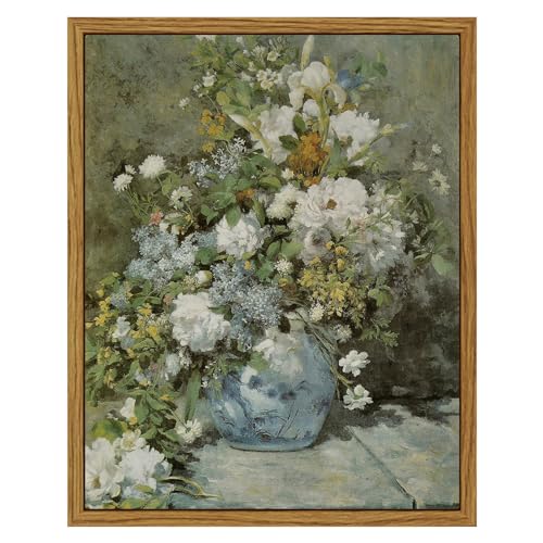 ARPEOTCY Gerahmter Leinwanddruck Wandkunst, Vintage-französische Blume, Wandkunst, Heimdekoration, Keramikvase, Blumenölgemälde für Wohnzimmer, 20.3x25.4 cm, natürlich (Bouquet de printemps) von ARPEOTCY