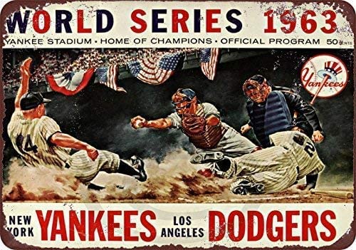 ARPINO Metallschild 20,3 x 30,5 cm 1963 World Series Baseball Dodgers Yankees Vintage Blechschild Heimdekoration ARPINO Metallschild 20,3 x 30,5 cm 1963 World Series Baseball Dodgers Yankees Vintage Blechschild Heimdekoration von ARPINO