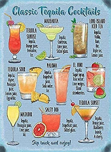 ARPINO Metallschild 20,3 x 30,5 cm Tequila Cocktail Rezept Vintage Blechschild Heimdekoration von ARPINO