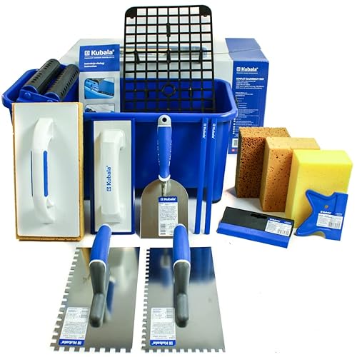 Profi-Fliesenwaschset 20l Fliesenleger Waschset 14-tlg enhalt: Fliesenwaschbrett- Fugenbrett -3x Fliesenschwamm -2x Glättekelle gezahnt– Stuckateurspachtel– Fugengummi– Made in EU von ARPON
