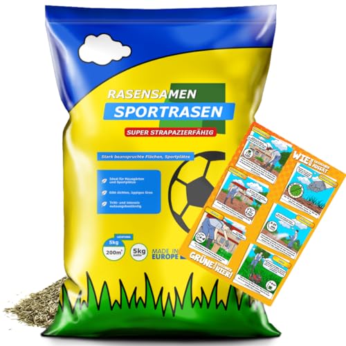 Rasensamen 10kg Sport und Spiel Widerstand gegen Zertreten - Samen schnellkeimend - ARPON Grassamen -Strapazierfähiger Sportrasen & Spielrasen - Rasensaat für sattgrünen - Gras Made in EU von ARPON