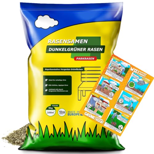 Rasensamen 10kg für Schattenrasen-Die Samen ergeben einen dichten,üppigen Rasen - ARPON Grassamen -Samen für Zier und Repräsentationsrasen-Saatgut für einen dunkelgrünen Rasen- Gras Made in EU von ARPON