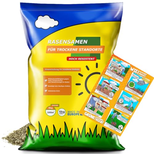 Rasensamen 10kg für Trockenrasen & Schattenrasen für 400m² - Samen Trockenheitsresistente - Rasen schnellkeimend - Grassamen verbraucht 20% weniger Wasser - Robust Gras - Samen für Neuansaat von ARPON