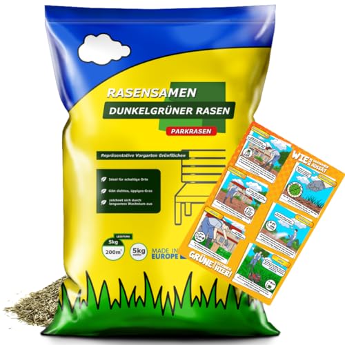 Rasensamen 20kg für Schattenrasen-Die Samen ergeben einen dichten,üppigen Rasen - ARPON Grassamen -Samen für Zier und Repräsentationsrasen-Saatgut für einen dunkelgrünen Rasen- Gras Made in EU von ARPON
