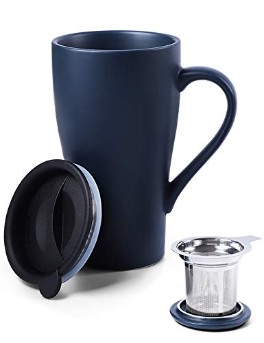 ARRADEN Teetasse mit Teesieb und 2 Deckeln, 530 ml großer Tee-Ei, Teesieb-Tasse für losen Tee, Reisebecher mit Teebeutelhalter (Königsblau) von ARRADEN