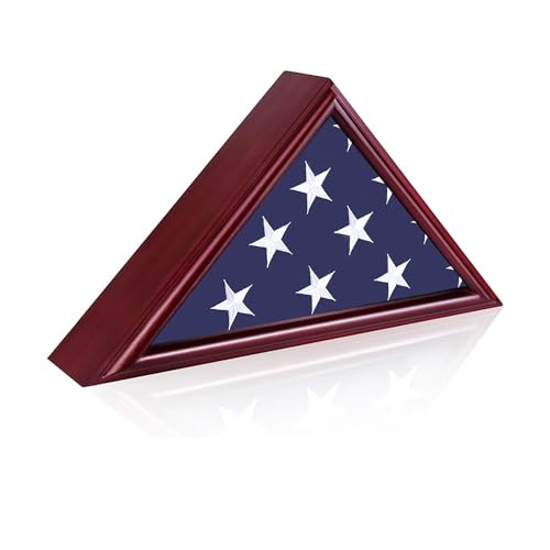ARRAWIS Beerdigungsflaggen-Vitrine passend für 1,5 x 2,9 m Flagge, dünne untere Kante, Militärflaggenbox mit Glasfront für amerikanische Veteranenflagge, Holz-Gedenk-Flagge, Schattenbox (rot) von ARRAWIS