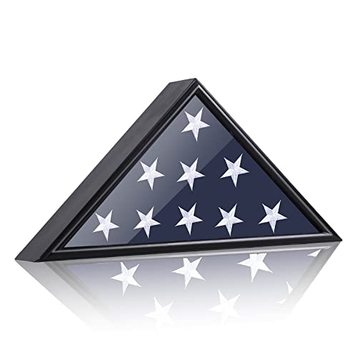 ARRAWIS Flaggen-Vitrine passend für 12,7 x 24,1 cm große Flagge, Massivholz, Wandmontage, Flaggenbox für amerikanische Veteranen, Beerdigungsflagge, Gedenkflagge, Schattenbox, Vitrinen, Schwarz von ARRAWIS